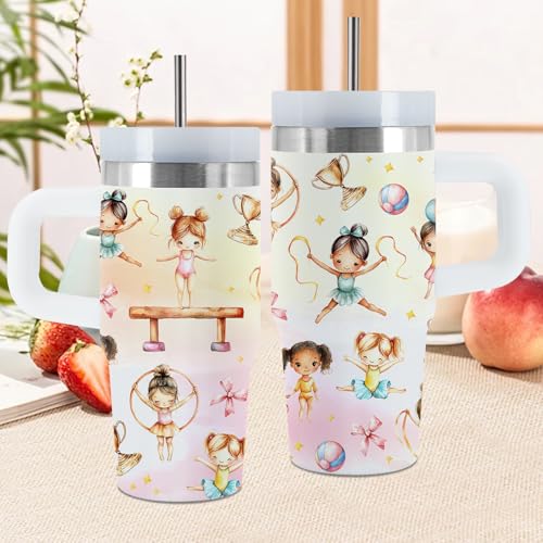 Gymnastics 14 oz Water Bottle, with Handle Straw, Insulated Cup | 14 oz Stainless Steel Tumbler, Travel Sports Mug, Thanksgiving Christmas Birthday Dance Gift, for Daughter Gymnastics Coach - color: Gymnastics