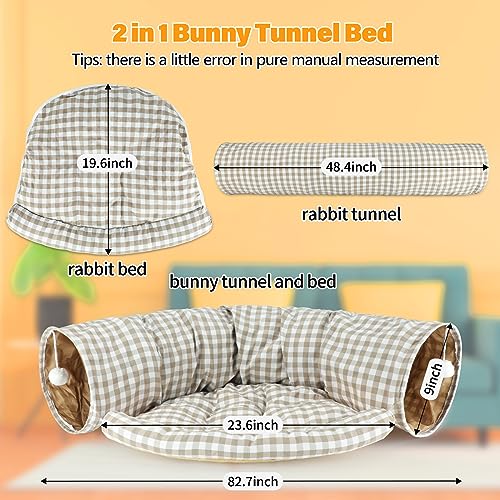 BWOGUE Bunny Tunnel Bed, 2-in-1 Collapsible Rabbit Tunnel Hideout with Mat | Removable Mat for Washing, Ball Toy for Play, Tunnel Tubes for Hiding, Soft Suede Fabric, Cats Rabbits Guinea Pigs - color: YellowPlaid