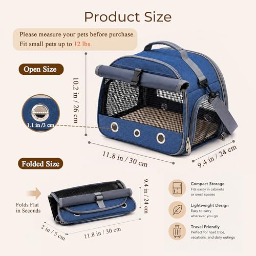 Small Pet Carrier with Removable Tray, Foldable Travel Bag for Rabbits, Guinea Pigs and Birds, Breathable Pet Carrier with Clear Window and Privacy Cover - color: Navy
