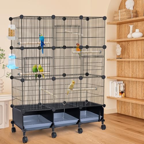 VISCOO Encrypted MetalBird Cage (46" x 36" x 12") for Parrot Parakeets | Bird Cages with Wooden Perches,Slide-Out Tray, Water Bottle & Feeder, for Parrot,Parakeets,Cockatiel,Small Mid-Sized Birds - size: 16.1"L x 12.6"W x 7.3"H