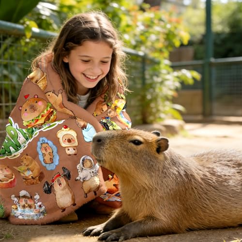 Capybara Blanket Gifts Soft Warm Flannel Capybaras Throw Blanket Capybara Birthday Decorations for Couch Bed Travel 50"x40" - color: Brown Capybara