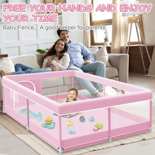 XVISHX Baby Playpen 50 x 50 Inch Play Pen Playards, Playpen for Babies and Toddlers, Baby Playard for Indoor & Outdoor Active Center Game Fence, with Skin-Friendly Fabric and Soft Breathable Mesh Pink - color: Pink, size: 50 × 50 Inch