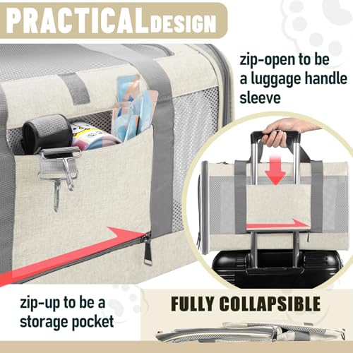 GAPZER Large Cat Carrier Soft, Collapsible Travel Pet Carry Bag, Small Dogs | Big Kitten Cat 20lbs Mainecoon, Top Open Travel Shih-Tzu Pet Kennel, Yorkie Small Dog 10 Pound, 18x12x12, Durable Cloth Beige - color: Beige