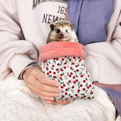 Warm Cozy Hedgehog House Bed with 2 Small Pillows, Winter Sack for Hamster, Sugar Glider, Cuddle Pouch for Small Pets Cage Accessories