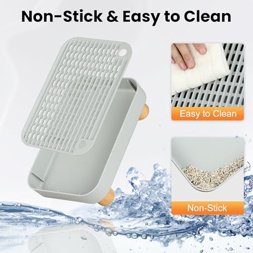 Litter Box Step, Litter Box Ramp/Catcher with Wooden Base, Anti-Tracking & Easy to Clean, Ideal for Small & Elderly Cats (Grey) - color: Light Gray