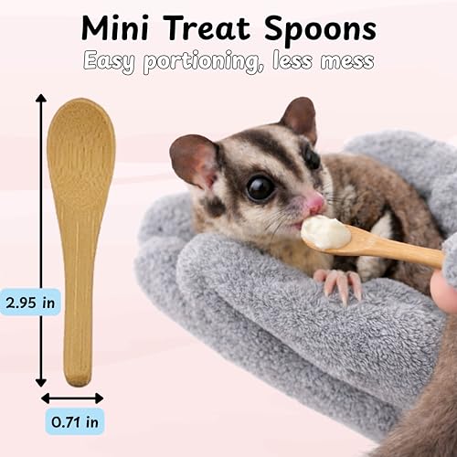Sugar Glider Cage Accessories Pet Handling Gloves, 2 Soft Bonding Mitts + 2 Mini Feeding Spoons, Cage-Side Care Set Grooming, Treat Portioning Daily Handling, For Sugar Glider Hamster Hedgehog (Grey) - color: Grey