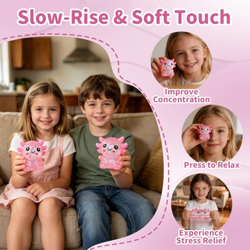 Pink Axolotl Squeeze Toy, Slow Rise squishies Relief Sensory Toy | Cute Squeeze Anxiety Pressure Ball, Portable Calming Fidget Toy for ADHD Autism, Gift Box Packed - color: Single Pink Sitting Axolotl
