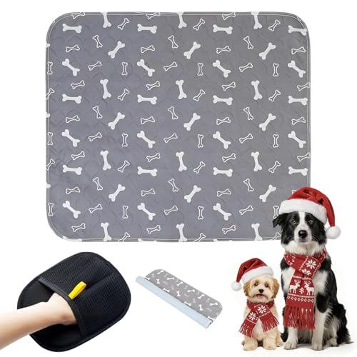 Puppy Pee Pads with Pheromones, Washable Puppy Training Pads for Dogs Reusable Puppy Potty Pads for Dogs and Cats(with Pet Hair Removal Gloves) - color: Gray, size: Small