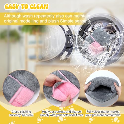 2 Pcs Guinea Pig Hideouts Guinea Pig Bed, Gray, Pink, Plain | Guinea Pig Sack, Soft Plush, Washable Bedding Hideout for Small Pet, Nest Supplies, Cage Habitat Accessories - color: Gray, Pink