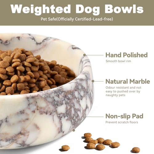 Karibiber Calacatta Marble Dog Bowl, 5lbs Weighted Dog Food Bowl, Non-Slip Large Heavy Water Bowls, Cute Purple Stone Food and Water Dish for Medium Dogs, Natural Marble, Easy to Clean, Holds 4 Cups - color: Calacatta Purple, size: S