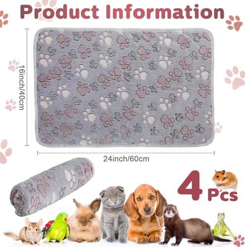 Panelee 4 Pcs 24 x 16 Inch Waterproof Dog Puppy Pads Soft Cat Blankets Dog Sleep Mat Absorbent Pet Blanket Paw Pattern Whelping Warm Pads Fleece Puppy Potty Training Pad Reusable(Gray) - color: Gray