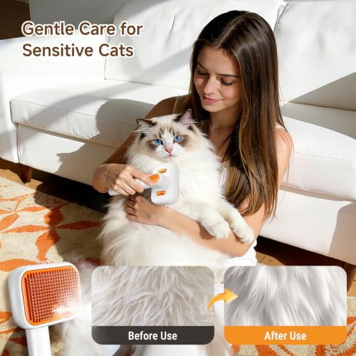 3-in-1 Pet Grooming Brush with Cool Mist & Self-Cleaning Deshedding Tool for Dogs Cats, Extra Wide Comb, Visible Water Window, Gentle for All Coats & Sensitive Skin - Ideal for Spring Shedding