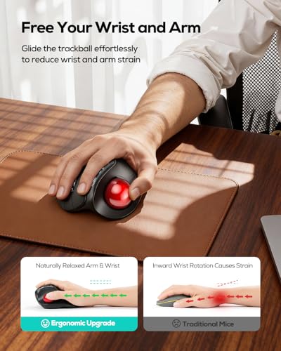 Nulea Wireless Trackball Mouse Ergonomic Vertical Design Thumb Control | Rechargeable mouse with quiet clicks,4 DPI levels,3 device Bluetooth & USB receiver,smooth tracking,compatible with PC - color: A-Red