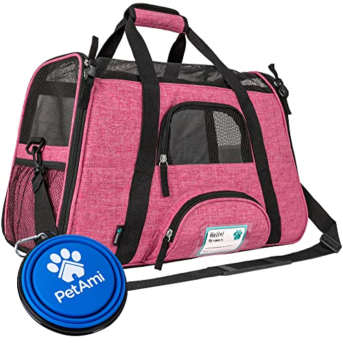 PetAmi Airline Approved Pet Carrier for Cats Small Dogs, Small Heather Pink | Soft Sided TSA Travel Bag, Sherpa Bed, Breathable Mesh Ventilation, Collapsible Bowl, Fits Under Seat, Up to 18 lbs - color: Heather Pink, size: Small - 17"L x 10.2"W x 11.2"H