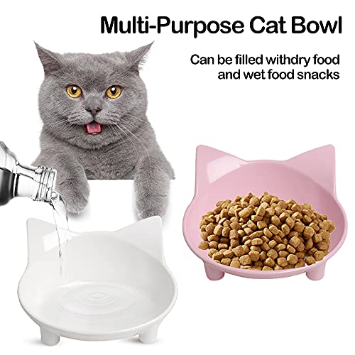 Non-Slip Cat & Dog Food Bowl – Wide, Shallow Pet Dish for Whisker Fatigue Relief, Safe for Puppies & Rabbits - color: White+Pink