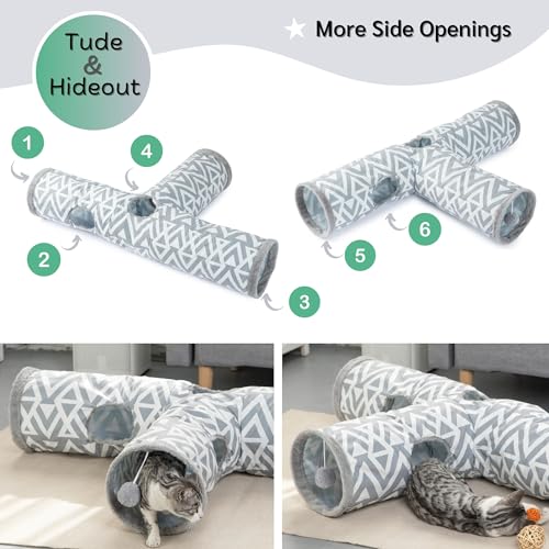 JanYoo Plush Rabbit Hideout Bunny Tunnel and Tube 3 Ways Guinea Pig Tunnel | 47'' Collapsible Cat Toys with Interactive Ball for Indoor Kittens Rabbits Ferret Guinea Pigs Pet Accessories