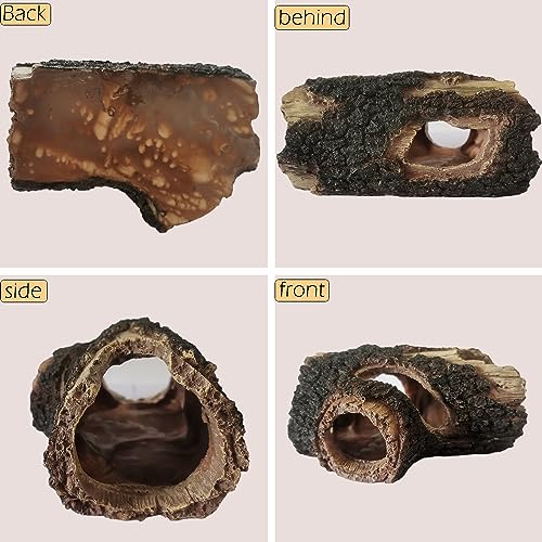 IBWell Aquarium Wood Fish Tank Decorations，Resin Fake Logs Terrarium DÉCor, Reptile Hide Aquarium Hideout for Fish Cave, Small Turtles, to 20 Gallon Tank - size: 5.3"*2.0"*8.9"