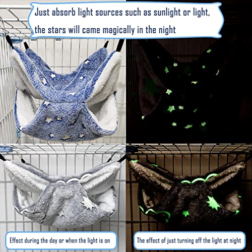 LEFTSTARER Noctilucent Luminous Guinea Pig Rat Hammock Bunkbed Hanging Tunnel and Soft Bed Mat for Ferret Hedgehog Squirrel Hideout Cage Accessories (6.Bunkbed Hammock Cloud&Star) - color: 6.Bunkbed Hammock cloud&star