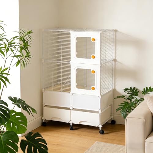 Animal Cage, 3 Tier Pet Play Paradise Large Capacity Pet Cage Ferret Cage Chinchilla Cage Small Animal Habitat for Squirrels, Sugar Gliders, Chinchillas, Degus, Hamsters (White) - color: White