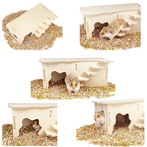 Hamster Wooden Houses with Steps, Hamster Hideout, Multi Chamber Room for Hamster Syrian Mice Gerbils Mouse Dwarf