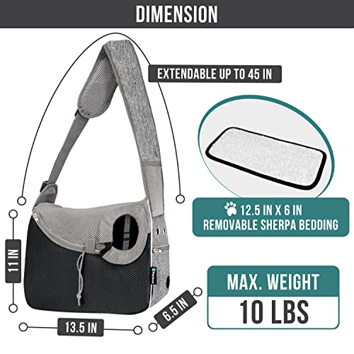 PetAmi Dog Sling Carrier for Small Dogs, Hands Free Crossbody Carrier, Gray | Under 10 lbs, Puppy Cat Pet Travel Gift, Breathable Mesh, Padded Strap, Removable Sherpa Bed, Pockets & Poop Bag Dispenser - color: Gray