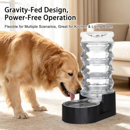 RIZZARI 8L Dog Water Bowl Dispenser:Spill Resistant Multi Pet Solution | Cleaner Drinking Water / Dishwasher Safe Bowl / Auto-Refill with No Pump / Spill Resistant / No Electricity - color: Dark Black, size: 8L