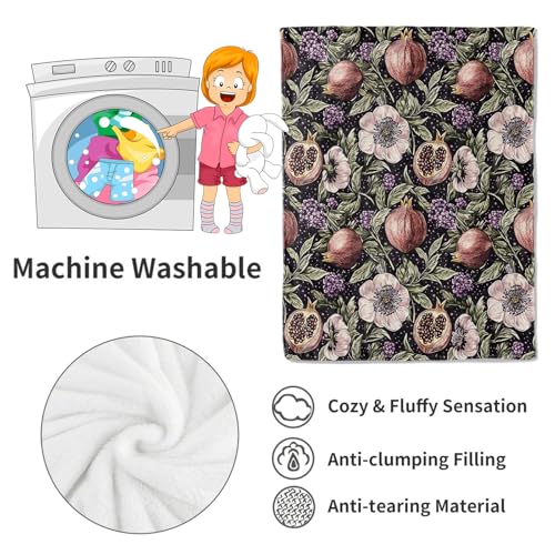 Pomegranate Blanket Mystical Fruit Botanical Throw Blankets,Gifts for Kids Woman Adult,Lightweight Soft Fleece,Lush Blossom Foliage Dark Art, for Sofa Couch Bed Room Modern Decor 40x50in - color: Pomegranate, size: 40x50in
