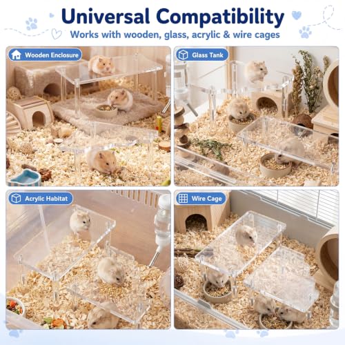 Ripeng 2 Sets Acrylic Hamster Play Platform Cage Accessories Small Pets Plastic Transparent Play Stand for Gerbils Dwarf Syrian Hamsters Mice Chinchilla Parrot Bird Small Animals