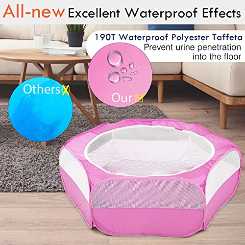 Pawaboo Small Animal Playpen with Zippered Cover, Rose Red | Portable pop-up pet tent for supervised rabbits, guinea pigs, chicks and kittens; water-resistant bottom and 3 metal rods - color: Rose Red