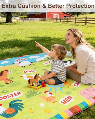 Foam Baby Play Mat, 71x59 Playpen Mat with Removable Cover | Machine Washable Cover, Thicken Cushioning Playmats for Baby, Non-Slip Bottom, Easy to Clean for Infants, Farm - color: Farm, size: 71" X 59"