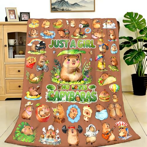 Capybara Blanket Gifts Soft Warm Flannel Capybaras Throw Blanket Capybara Birthday Decorations for Couch Bed Travel 50"x40" - color: Brown Capybara