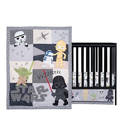 Lambs & Ivy Star Wars Classic 3-Piece Baby Crib Bedding Set - Yoda/Vader | Includes Quilt, Fitted Sheet & Crib Skirt, Features Yoda, Darth Vader, C-3PO, R2-D2 & Storm Trooper - color: Yoda/Darth Vader