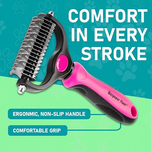 Maxpower Planet Hair Brush - Double Sided Shedding, Dematting Undercoat Rake for Dogs, Cats - Extra Wide Dog Grooming Brush, Pink | Pink, Deshedding & Dematting, Extra-Wide Double-Sided Comb, Long-Haired Coats, Reduces Shedding, Original Design - color: P