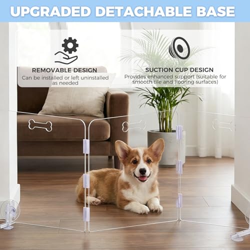 31.5'' Tall Clear Acrylic Dog Playpen, 3-Panel Pet Gate | Freestanding Transparent Barrier for Indoor Doorways, Foldable Puppy Fence with Support Feet & Handles - size: 3-Panel Tall