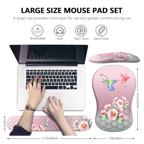 Mouse Pad with Wrist Rest & Keyboard Wrist Rest, Memory Foam - color: Bird Pink