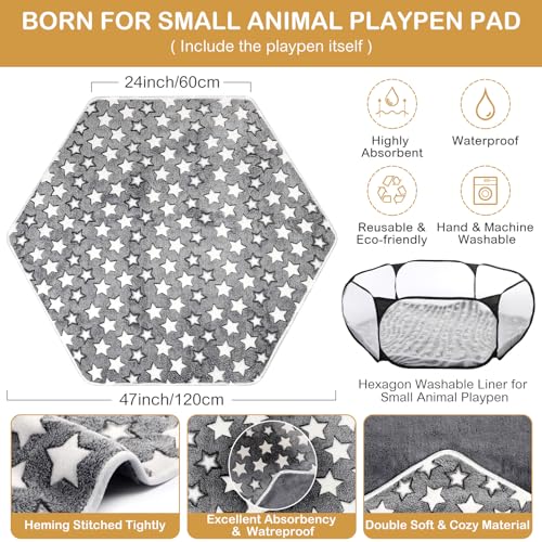 Hamster Playpen with Mat Small Animal Cage Tent Breathable Transparent Guinea Pig Playpen Waterproof Portable Yard Fence Mat Foldable Exercise Playpen Outdoor Indoor (Black,Star) - color: Black