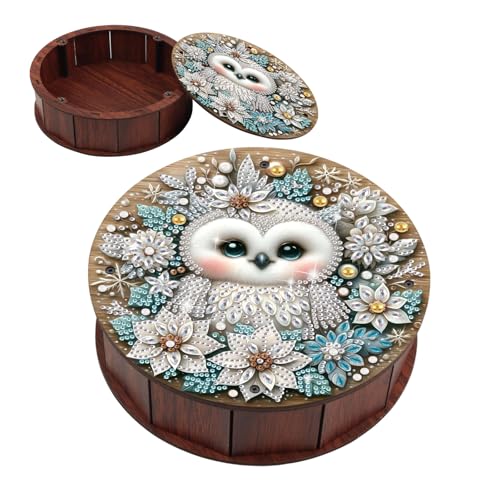 Diamond Art Storage Box Owl Diamond Painting Wooden Snack Box Animal Gem Painting Candy Box Flower Gem Art Organizer Case Embroidery Kit Mosaic Kits for Adults Storage Containers with Lid - color: Owl 2