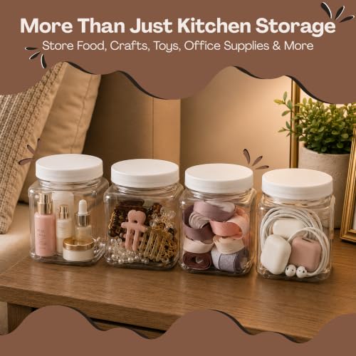 Pride Of India Clear Food Grade PET Plastic Square Grip Storage Jar w/Cap | 32 Fluid Ounces (3-4 Cup Storage Capacity) | BPA Free USA Made - size: Medium Square Grip Jar & Cap