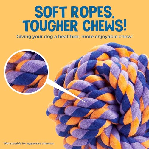 SunGrow Cotton Knot Puppy Chews, 4.5" Tough Teething Chewable Teddy Bear, 2.5" Ball, 12" Durable Oral Chew Rope, Handwoven for Small Breeds Dog, Massage Teeth, Gums, Random Color, 3 Pcs