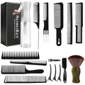 16 PCS Professional Barber Comb & Brush Set | 10oz (300ml) Continuous Spray Bottle, Carbon Fiber Rat Tail Comb, Neck Duster, For Men, Women, Salon & Home