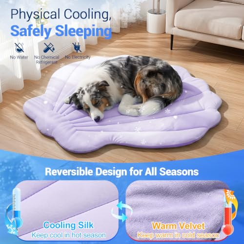 Q-Max>0.5 Dog Cooling Mat (Cool&Warm) 47''×47'', XL, Shell Purple | Double-Sided Self-Cooling Mat for Dog, Pet Cool Pads for Summer, Crate, Kennel, Machine Washable, Cat Cool Bed, Non-Gel - color: Shell-Macaron Purple, size: XL