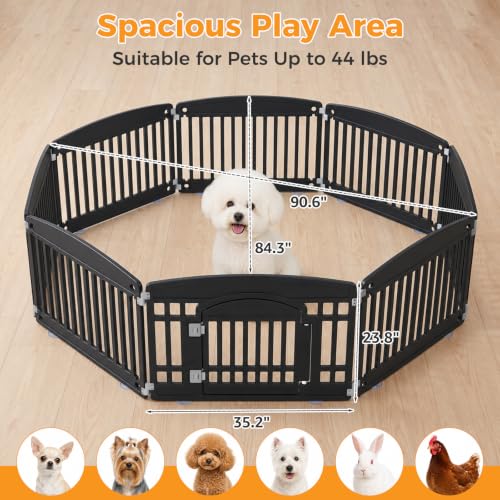 NEWBULIG 8 Panels 24 Inch Dog Playpen, Plastic Pet Play Pen Fence | Portable, Secure Locking Door, Indoor Outdoor Yard RV Camping, Small Medium Dogs, Black - color: Black, size: 8 Panels/24IN