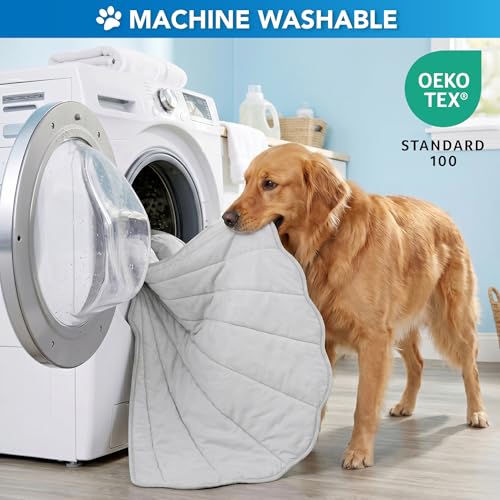 PetAmi Dog Cooling Mat, Sea Shell Shape, Pet Pad with Cooling Nylon & Soft Fleece, Q-Max > 0.4 Reversible All Season Blanket for Dogs & Cats, Large 51x59 in, Light Grey - color: Light Grey, size: Large