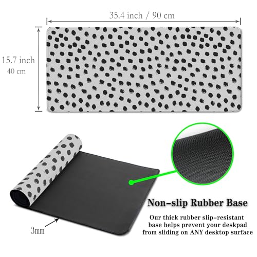 Big Gaming Mouse Pad - Black/White Desk Pad, Large Non-Slip Rubber Base Waterproof with Stitched Edges, 35.4 X 15.7 inch for Work/Game/Home - color: Polka Dots,Brush Strokes Dots