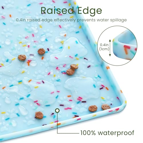 Ptlom Dog Food Mat Anti-Slip Dog Bowl Mats for Food and Water, Waterproof Pet Placemat Prevents Messy Spill to Floor, Silicone Puppy Feeding Tray for Small, Medium and Large Dogs Cats, Blue - color: Donut-Blue, size: 11.8"L x 11.8"W