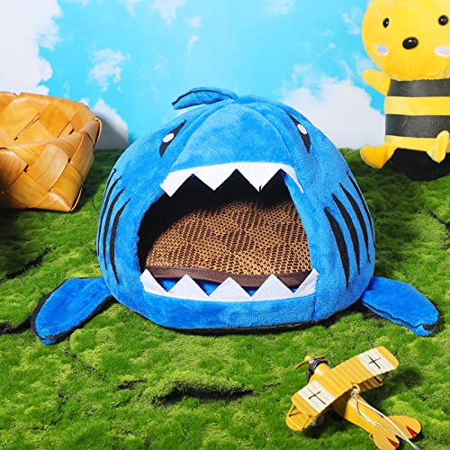 Jetec Shark Guinea Pig Bed Hideout Guinea Pig Animals Bed House Warm Small Hamster Nest Sleeping Mat Cushions Dutch Hamster Hedgehog Rat Chinchilla(Navy Blue) - color: Navy Blue
