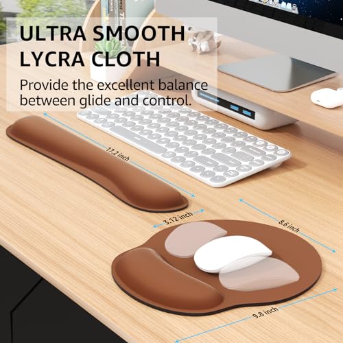 KTRIO Keyboard Wrist Rest & Mouse Pad with Wrist Rest, Coffee Brown | Memory Foam Wrist Support, Ergonomic Design, Non-Slip Base, Office and Home Use - color: Coffee Brown