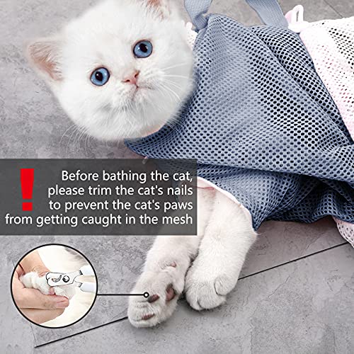KlerRoem Cat Bathing Bag, Adjustable Anti-bite and Anti-Scratch Shower Mesh Grooming Bag for Pet Dogs, Includes Pet Nail Clipper, Nail File, Grooming Glove, and Cat Shell Comb - color: Grey Set