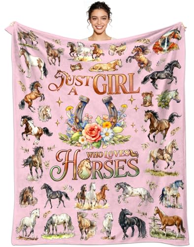 Horse Blanket Gifts for Girls Women Horse Lovers Ultra Soft Warm Flannel Horses Throw Blanket Pink Decor Merch Stuff 50"x40" - color: Pink Horse
