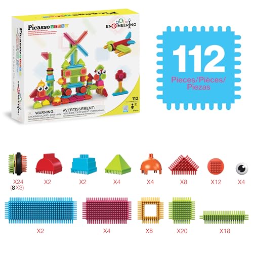 PicassoTiles Toys 112 Piece Hedgehog Blocks STEM Building Tiles Set Construction Learning Toy Stacking Interlock Block, Creativity Beyond Imagination, Inspirational, Recreational, Educational PTB112 - color: 112pc Hedgehog